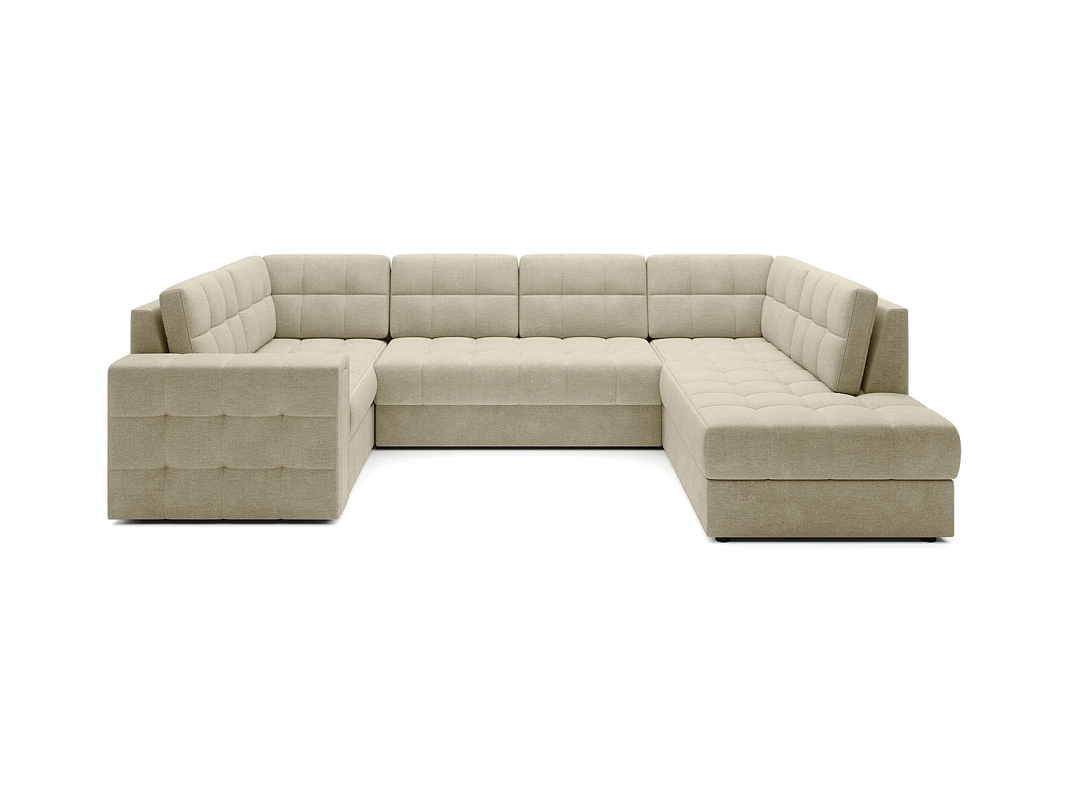 Canapé panoramique BLOOM velours capitonné - Rangement et convertible-Beige clair-Coffre de rangement à droite