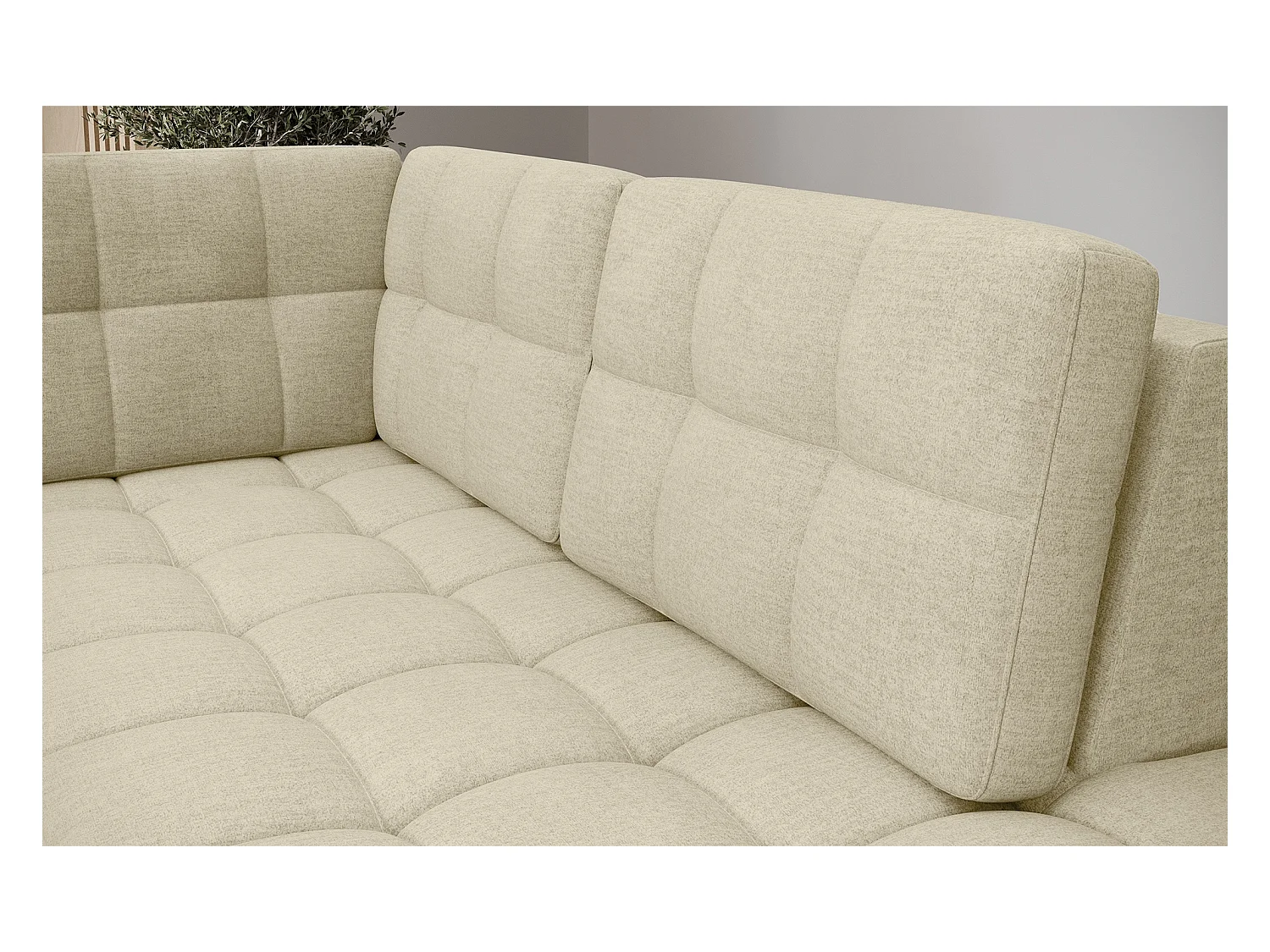 Canapé panoramique BLOOM velours capitonné - Rangement et convertible-Beige clair-Coffre de rangement à droite