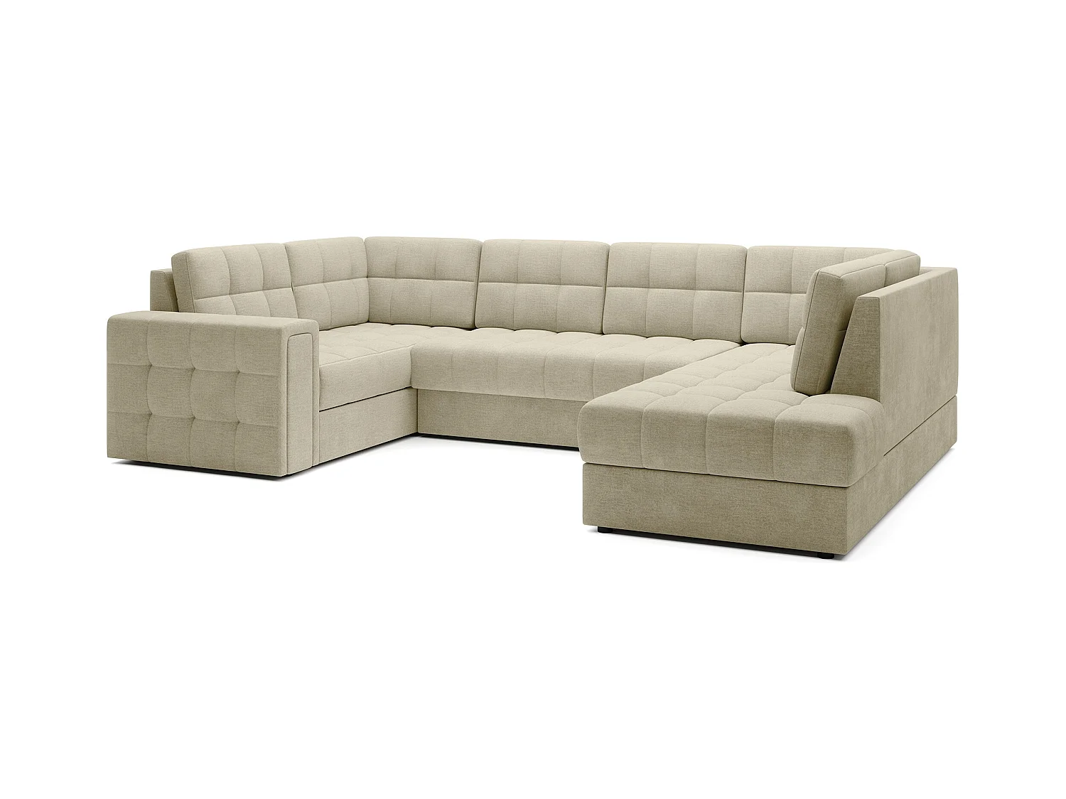 Canapé panoramique BLOOM velours capitonné - Rangement et convertible-Beige clair-Coffre de rangement à droite