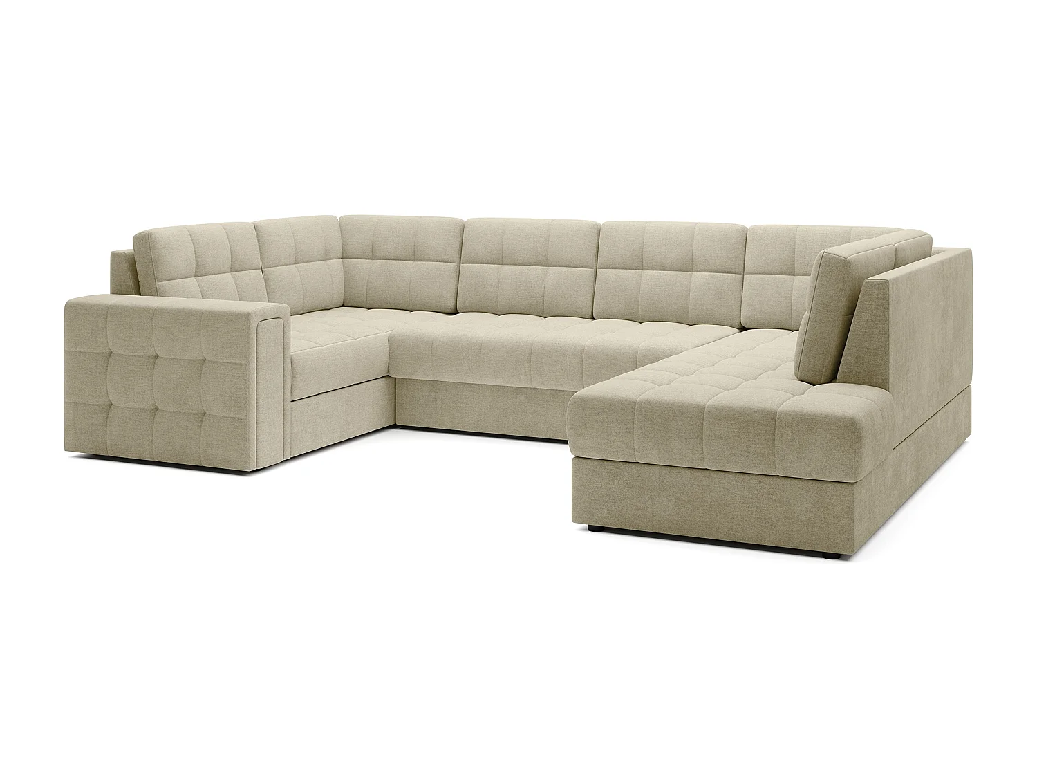 BLOOM panoramische bank in gecapitonneerd fluweel - Opbergruimte en omvormbaar-Kleur Licht beige-Opslagruimte naar rechts