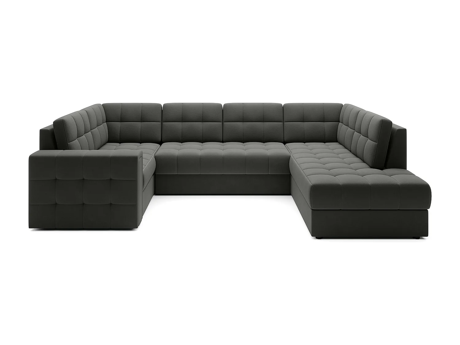 BLOOM panoramische bank in gecapitonneerd fluweel - Opbergruimte en omvormbaar-Kleur Licht beige-Opslagruimte naar rechts