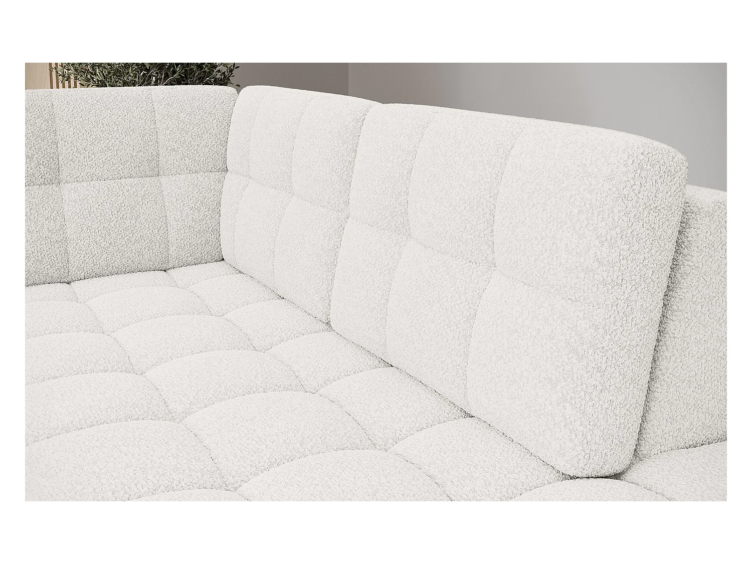 Canapé panoramique BLOOM tissu capitonné - Rangement et convertible-Blanc-Coffre de rangement à droite