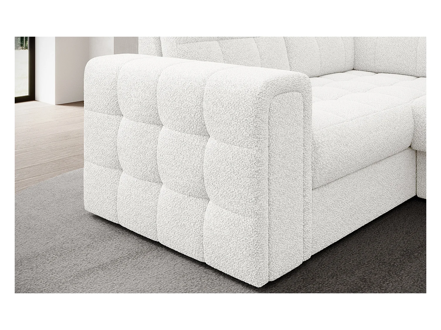 Canapé panoramique BLOOM tissu capitonné - Rangement et convertible-Blanc-Coffre de rangement à droite