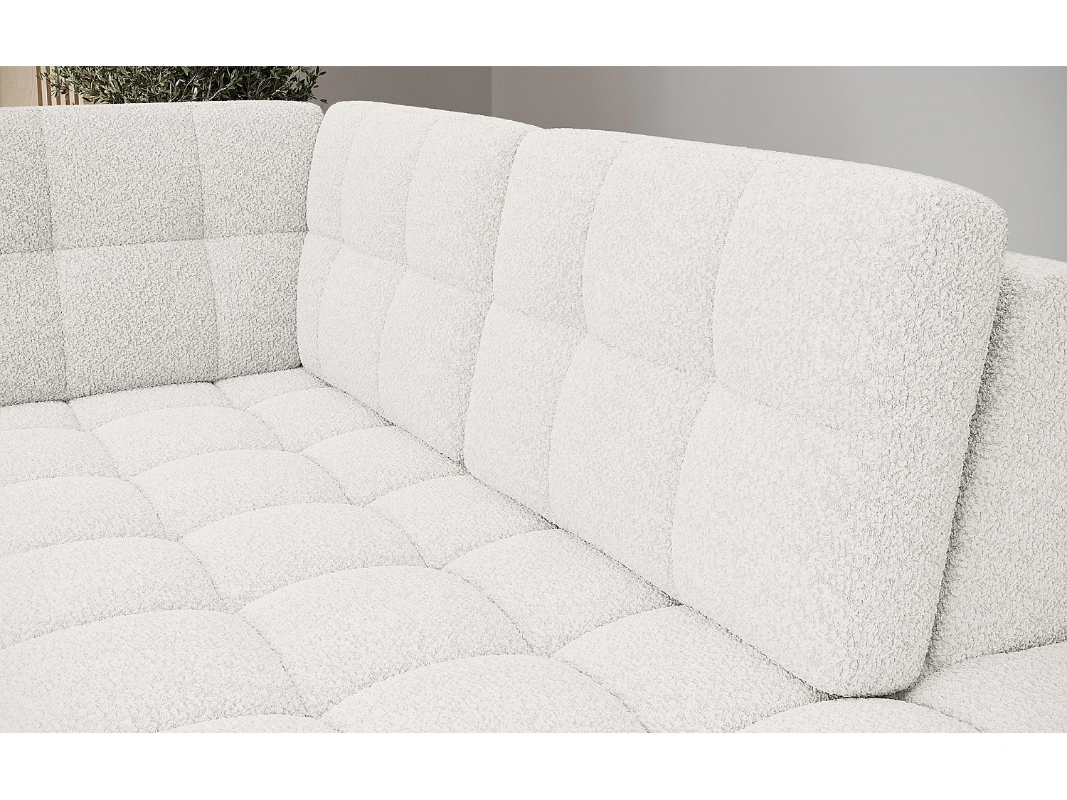 BLOOM panoramische bank in gestoffeerde stof - Opbergruimte en omvormbaar-Kleur Wit-Opslagruimte naar rechts