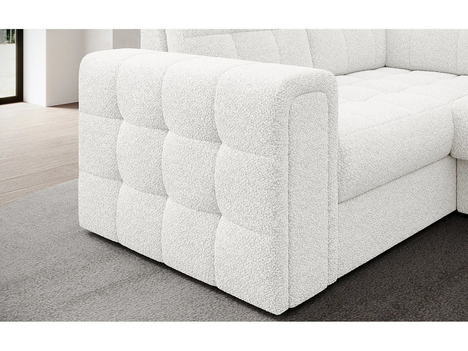 BLOOM panoramische bank in gestoffeerde stof - Opbergruimte en omvormbaar-Kleur Wit-Opslagruimte naar rechts