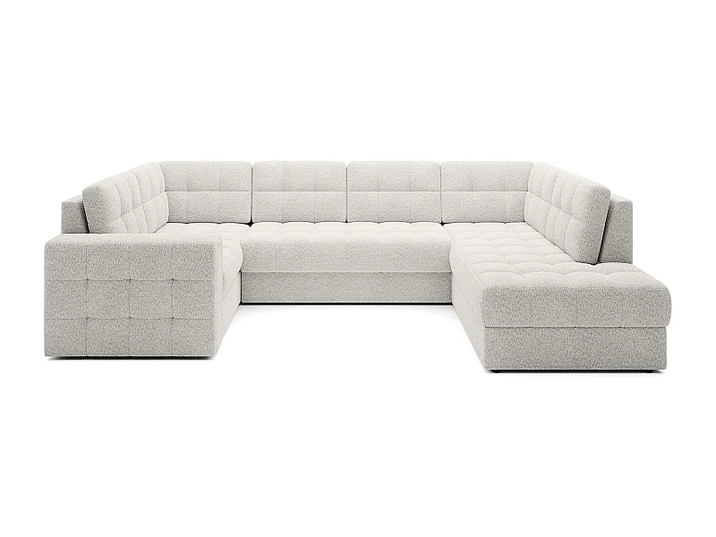 Canapé panoramique BLOOM tissu capitonné - Rangement et convertible-Blanc-Coffre de rangement à droite