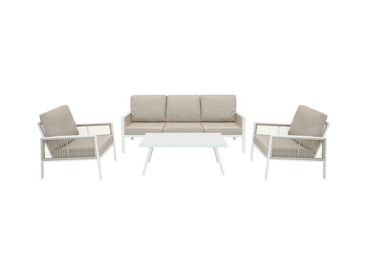 Salon de Jardin 4 Pièces en Aluminium Blanc 5 Places & Coffre de Rangement 582 L en Rotin Imperméable [Housse de Pluie INCLUS]