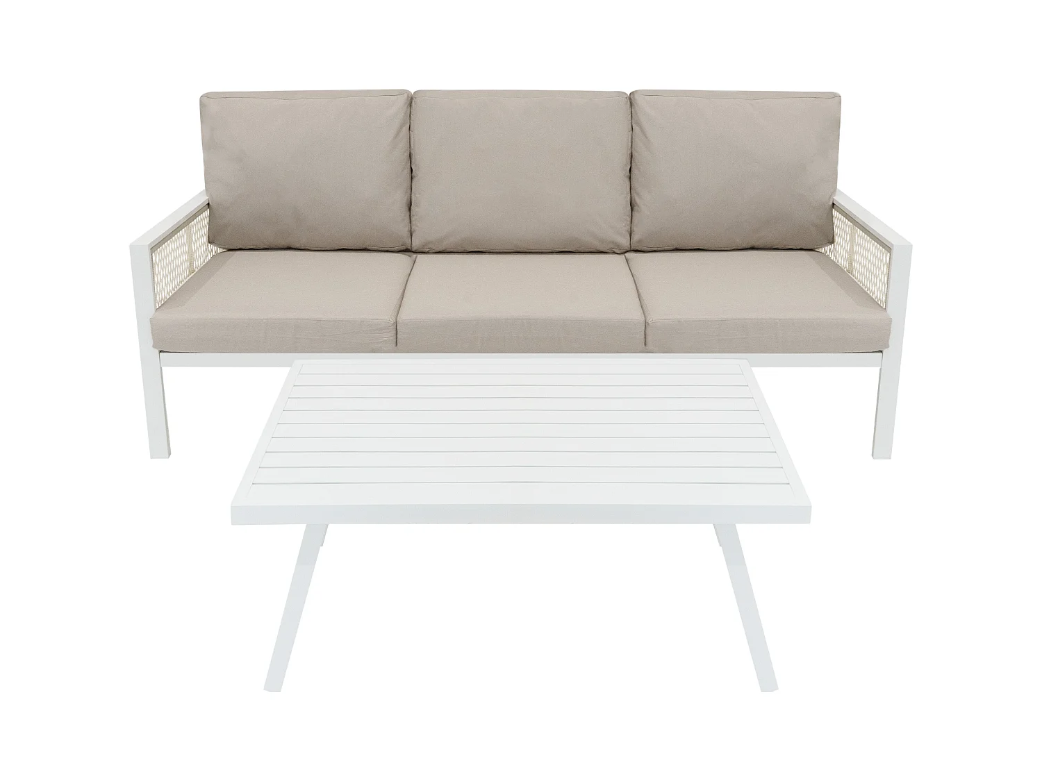 Salon de Jardin 4 Pièces en Aluminium Blanc 5 Places & Coffre de Rangement 582 L en Rotin Imperméable [Housse de Pluie INCLUS]