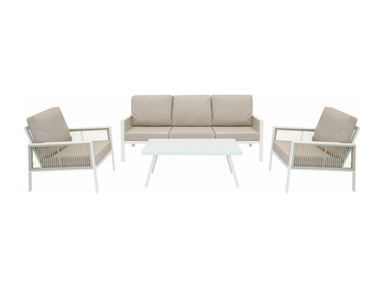 Salon de Jardin 4 Pièces en Aluminium Blanc 5 Places & Coffre de Rangement 582 L en Rotin Imperméable [Housse de Pluie INCLUS]