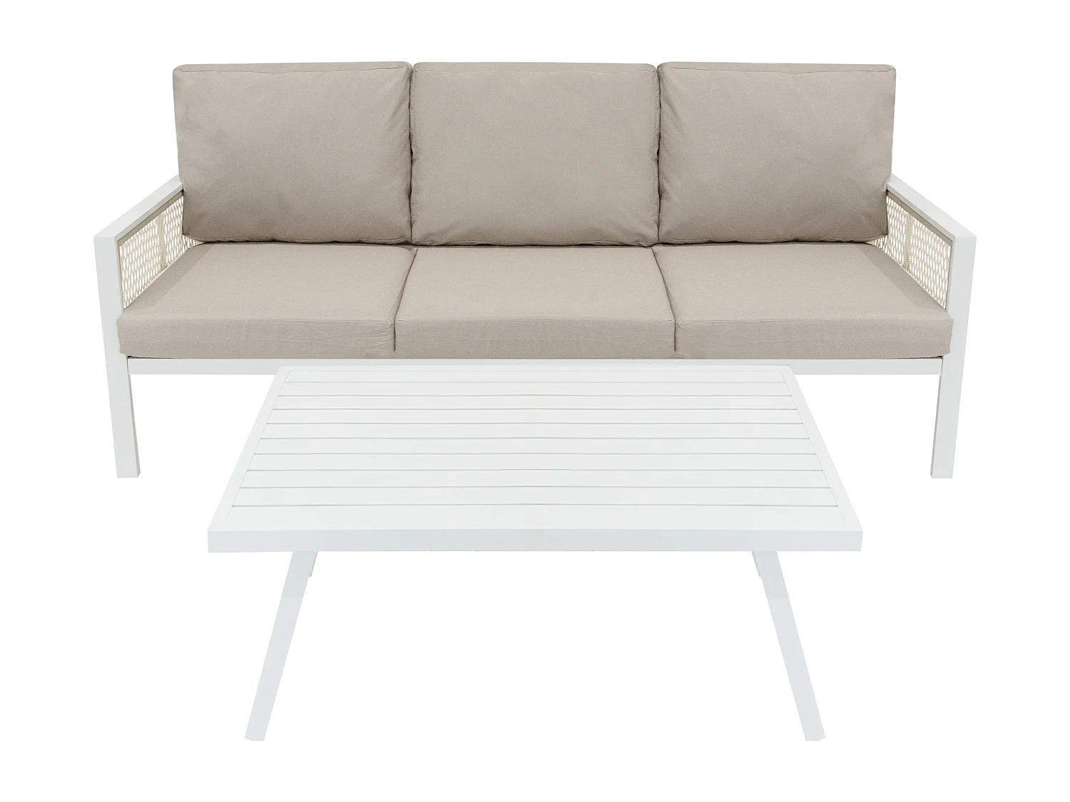 Salon de Jardin 4 Pièces en Aluminium Blanc 5 Places & Coffre de Rangement 582 L en Rotin Imperméable [Housse de Pluie INCLUS]