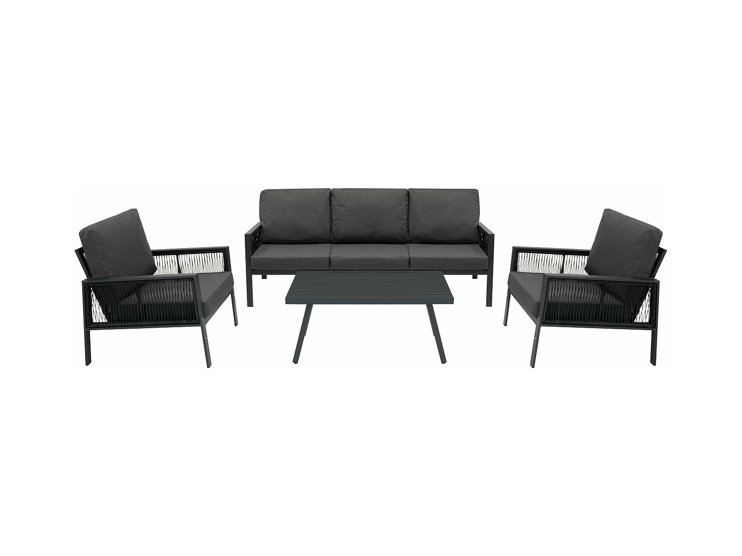 Conjunto para Exteriores de aluminio 5 plazas (4piezas) Antracita + Caja en ratán Negro 582L