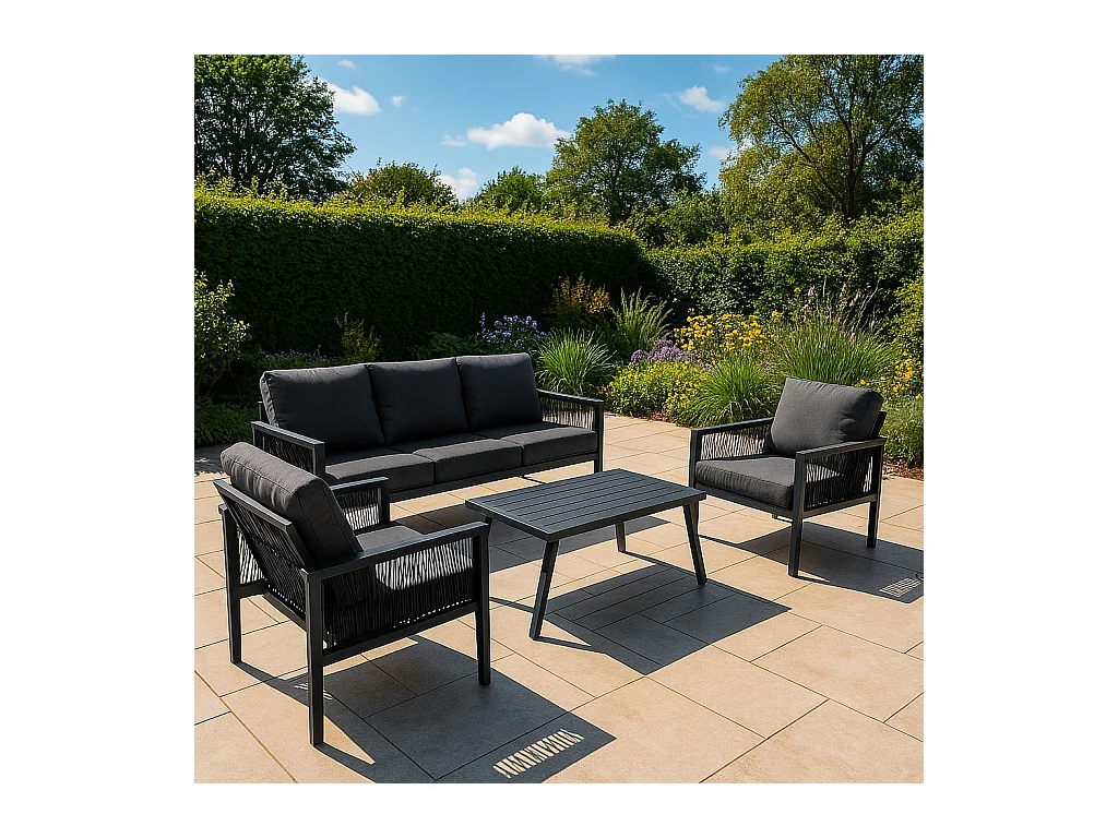 Conjunto para Exteriores de aluminio 5 plazas (4piezas) Antracita + Caja en ratán Negro 582L