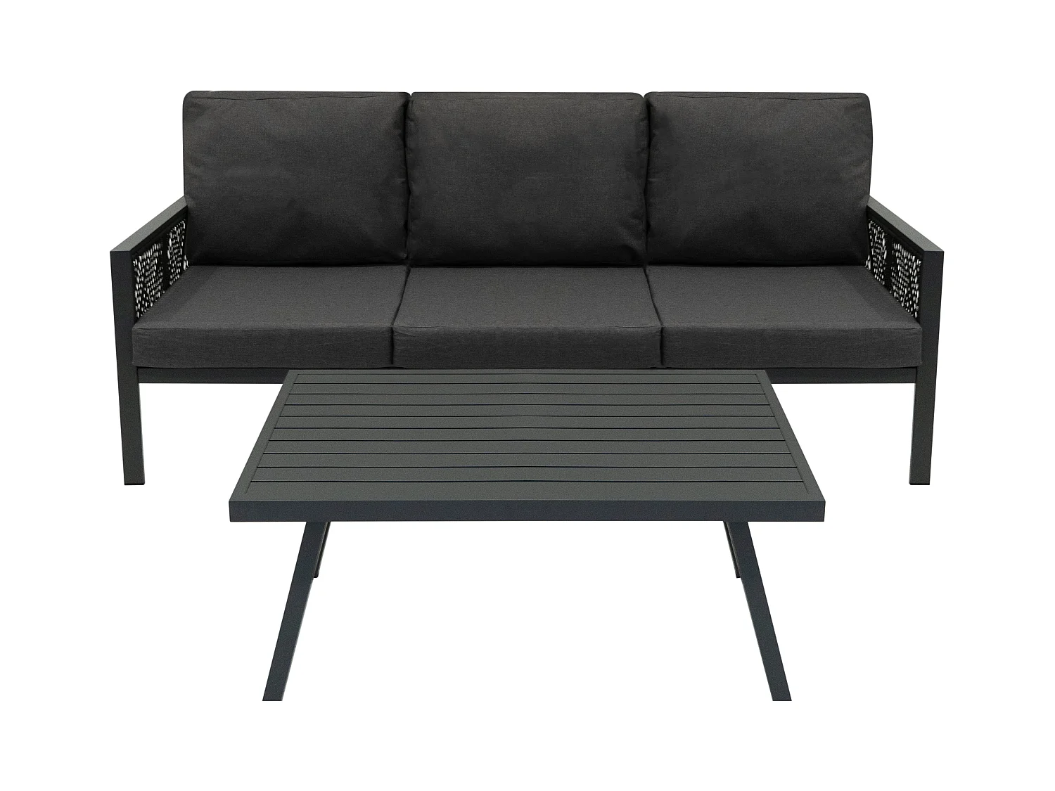 Conjunto para Exteriores de aluminio 5 plazas (4piezas) Antracita + Caja en ratán Negro 582L