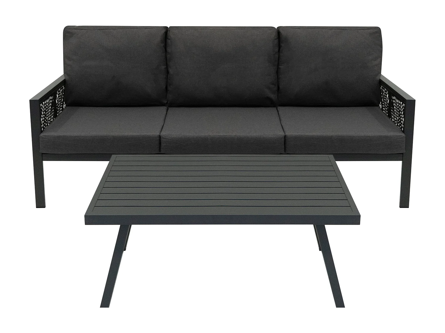 Salon de Jardin 4 Pièces en Aluminium Gris 5 Places & Coffre de Rangement 582 L en Rotin Imperméable [Housse de Pluie INCLUS]