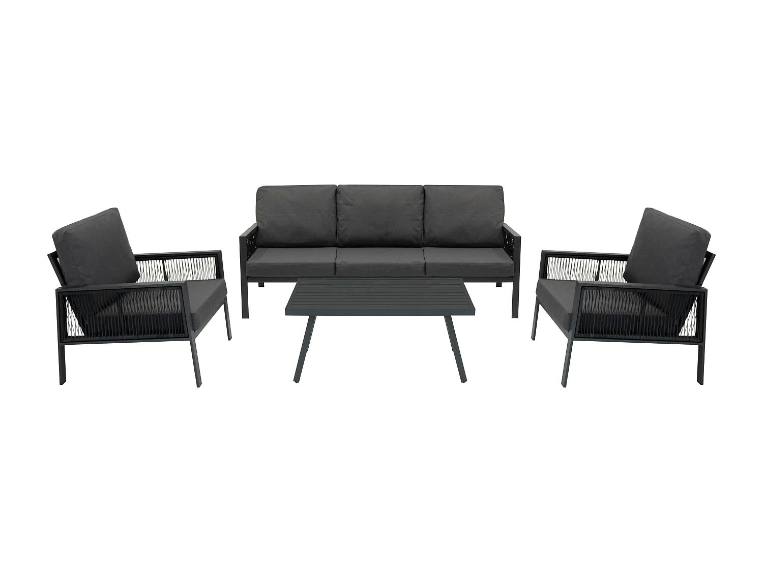 Aluminium Tuinmeubel Set 4-Delig Antraciet Grijs Rotan Opbergbox Zwart 582L