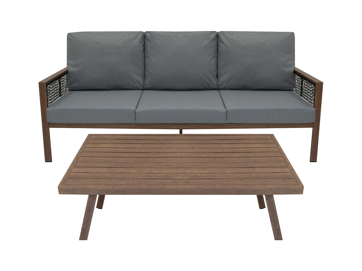 Gartenmöbel Set 4-teilig Holzeffekt mit Rattan Aufbewahrungsbox Schwarz