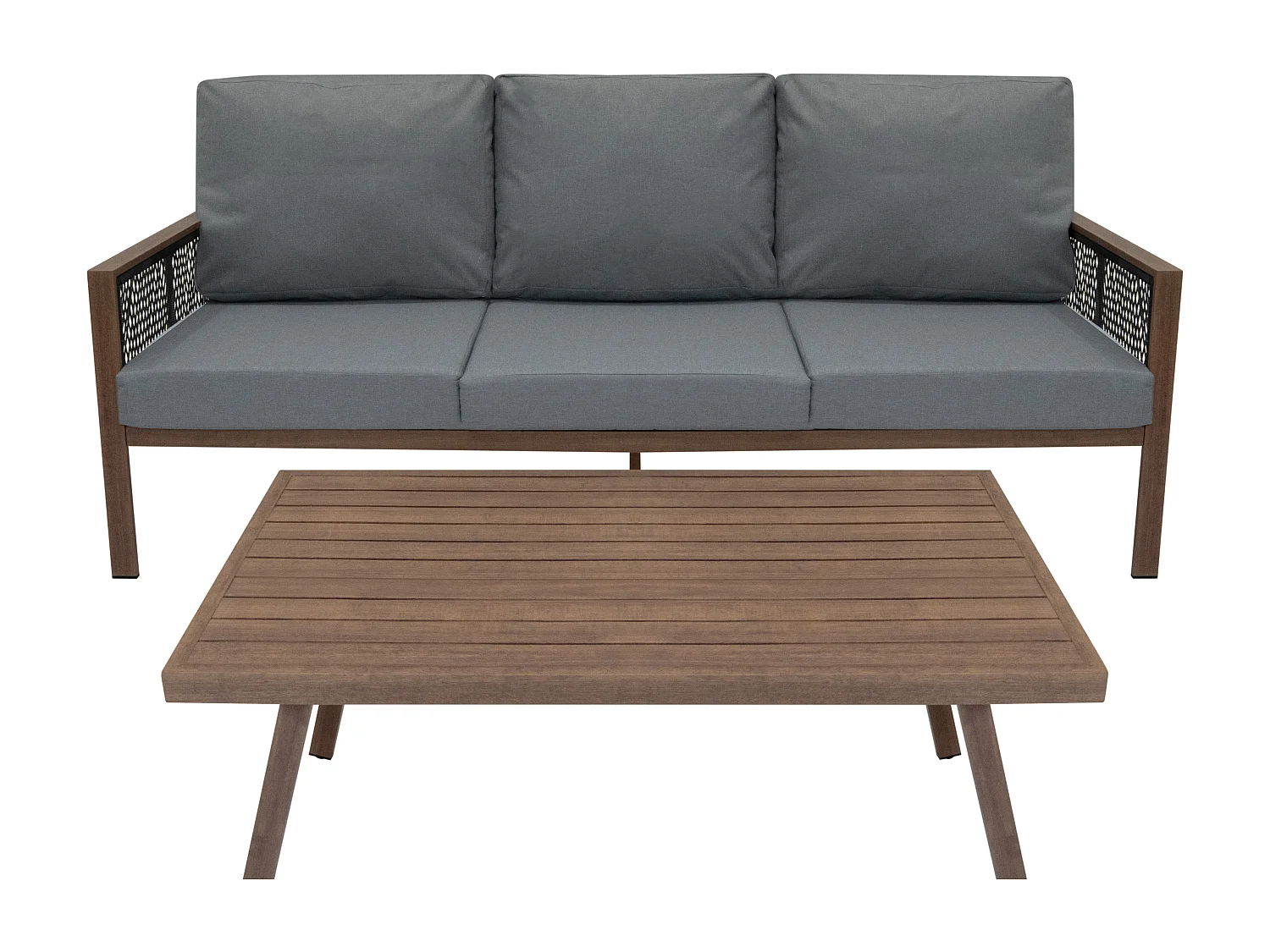 Aluminium Tuinmeubel Set 4-Delig Houteffect Rotan Opbergbox Zwart 582L