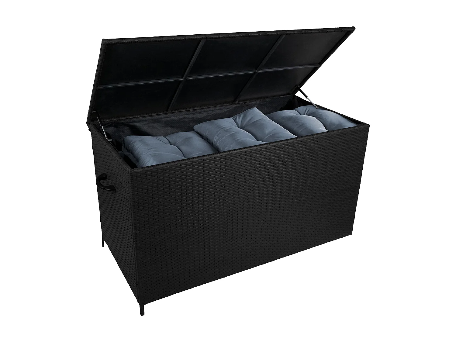 Aluminium Tuinmeubel Set 4-Delig Houteffect Rotan Opbergbox Zwart 582L