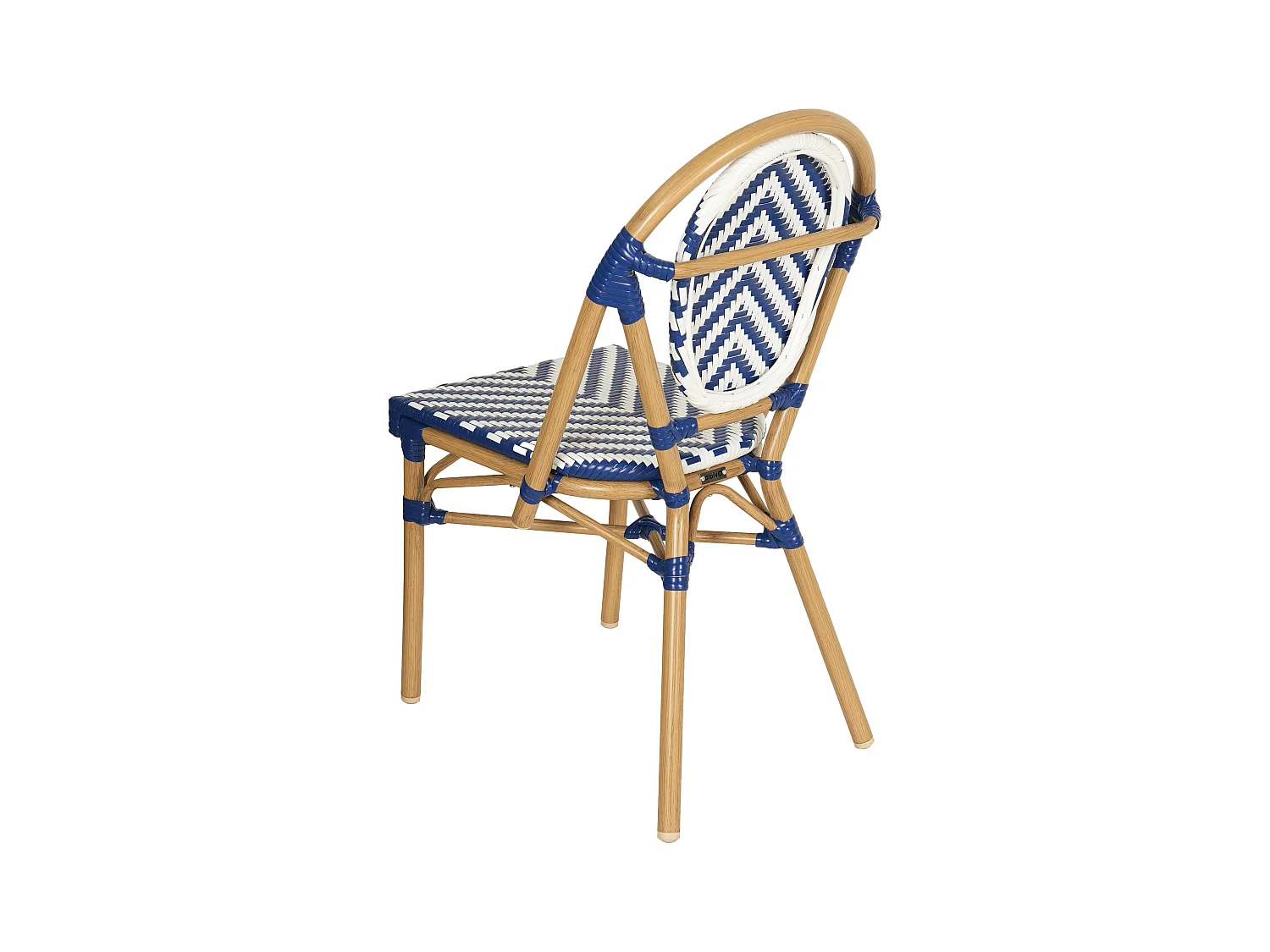 Chaise de terrasse style bistrot parisien en aluminium et rotin bleu