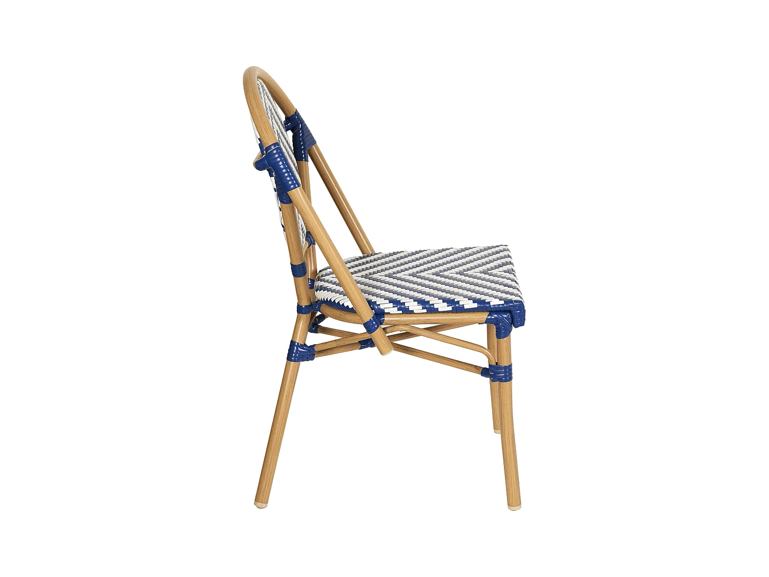 Chaise de terrasse style bistrot parisien en aluminium et rotin bleu