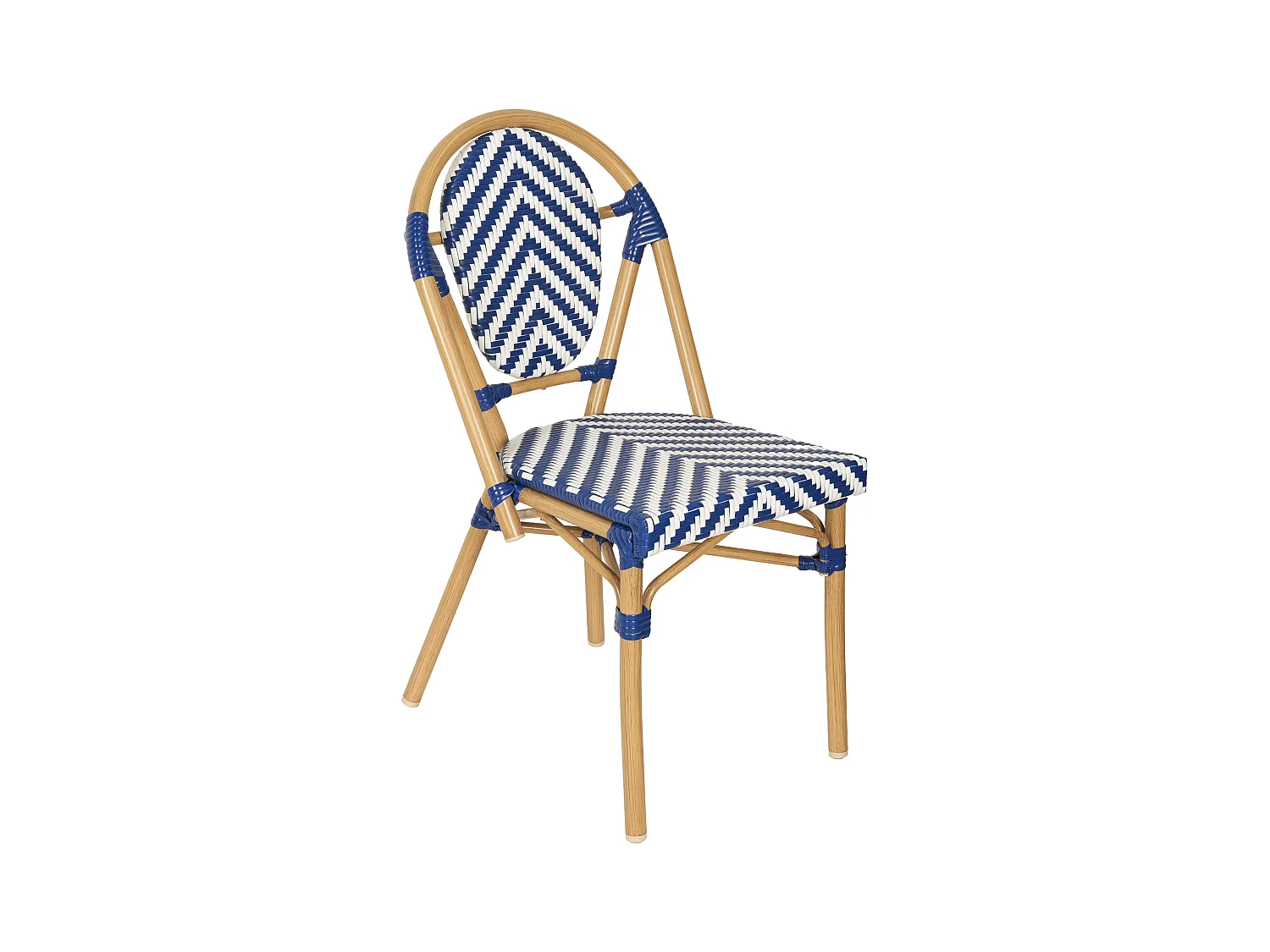 Chaise de terrasse style bistrot parisien en aluminium et rotin bleu