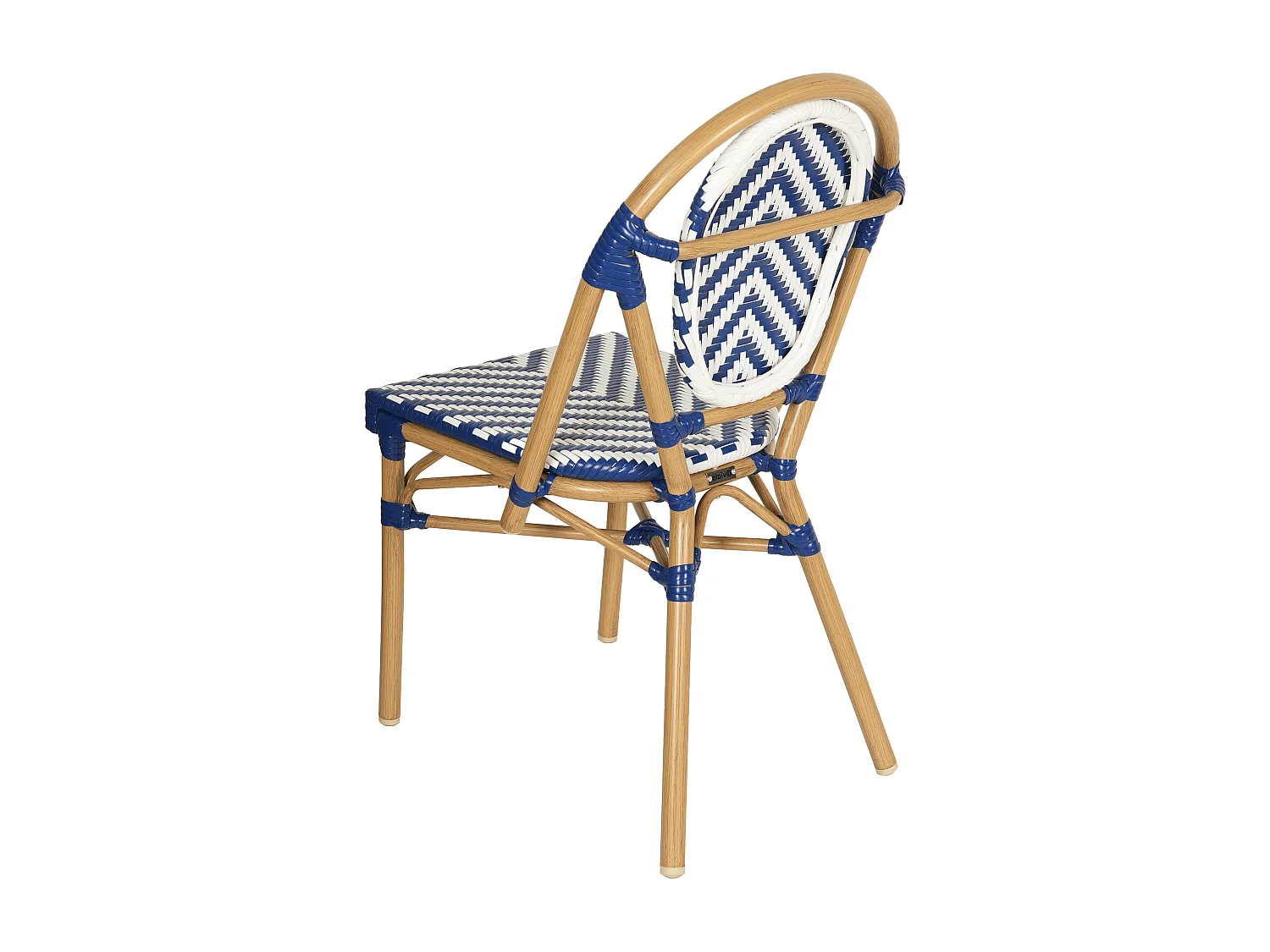 Chaise de terrasse style bistrot parisien en aluminium et rotin bleu