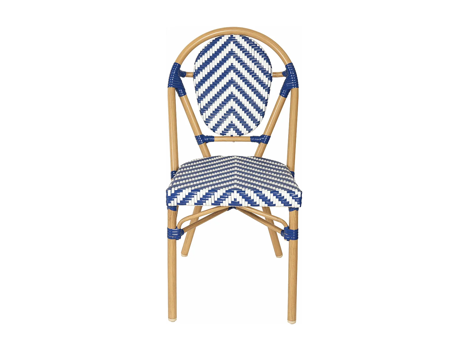 Chaise de terrasse style bistrot parisien en aluminium et rotin bleu
