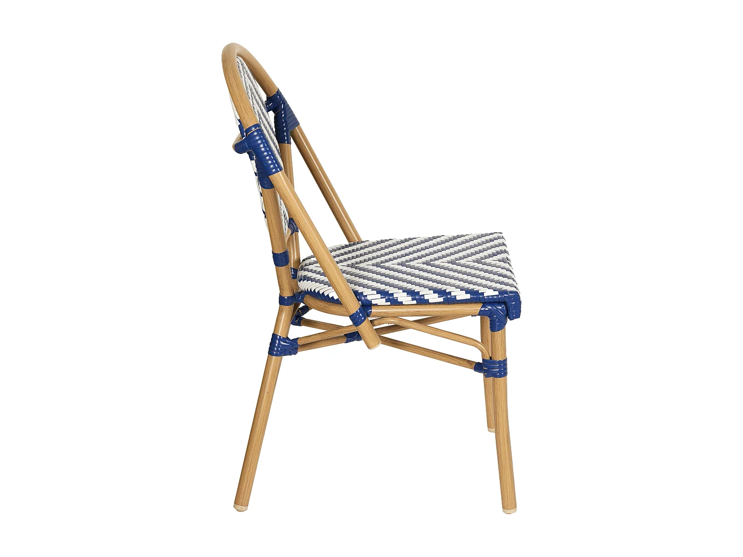 Chaise de terrasse style bistrot parisien en aluminium et rotin bleu