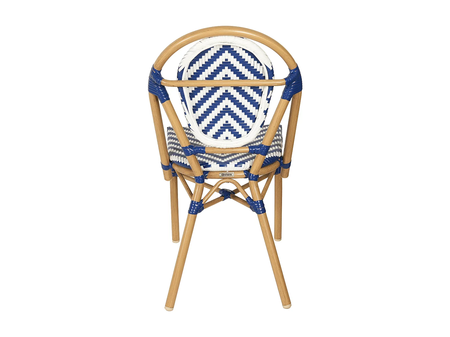 Chaise de terrasse style bistrot parisien en aluminium et rotin bleu
