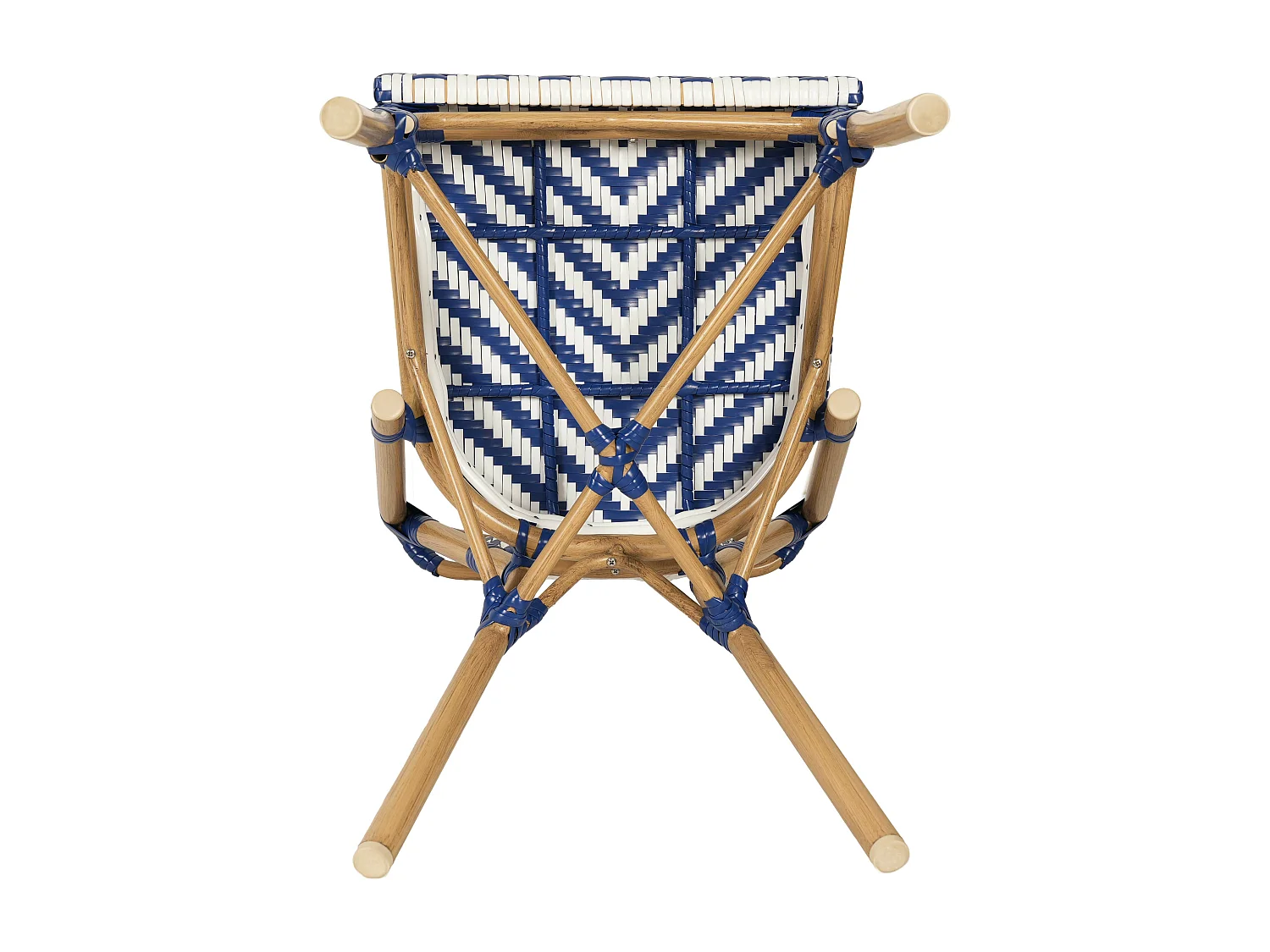 Chaise de terrasse style bistrot parisien en aluminium et rotin bleu