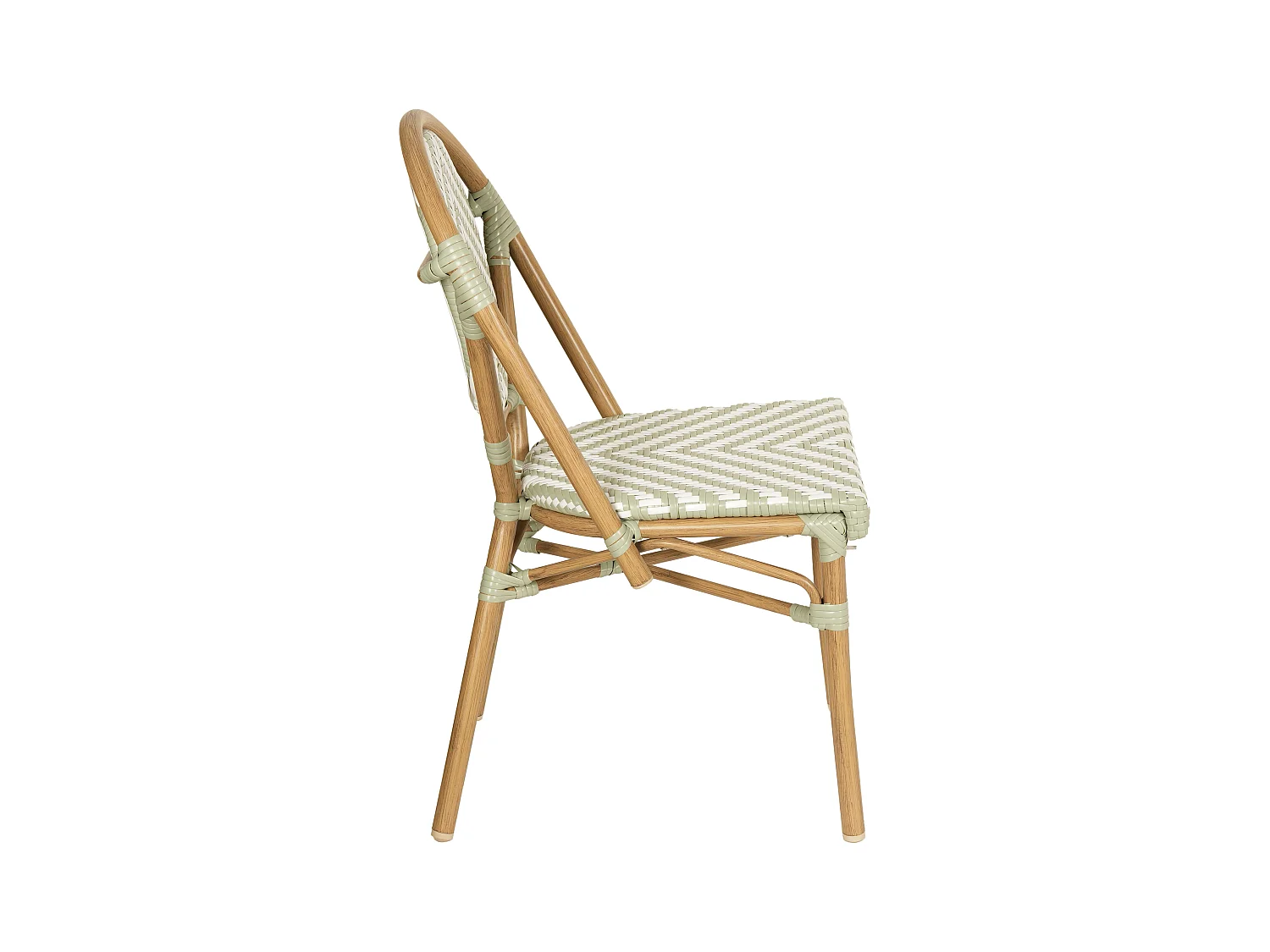 Chaise de terrasse style bistrot parisien en aluminium et rotin vert