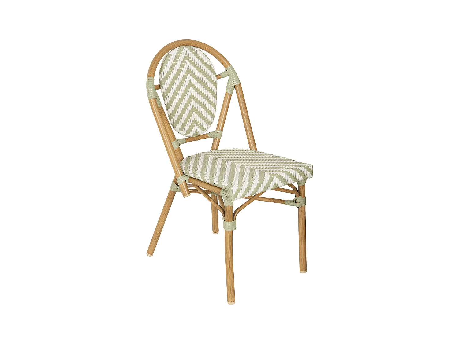 Chaise de terrasse style bistrot parisien en aluminium et rotin vert