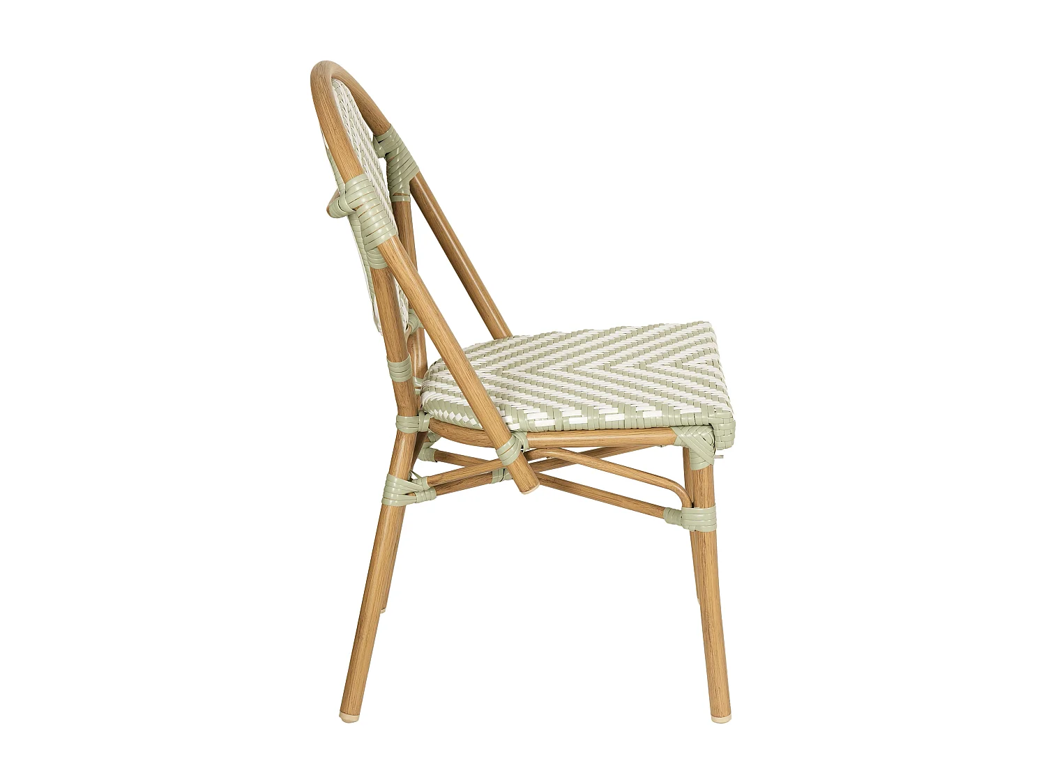 Chaise de terrasse style bistrot parisien en aluminium et rotin vert