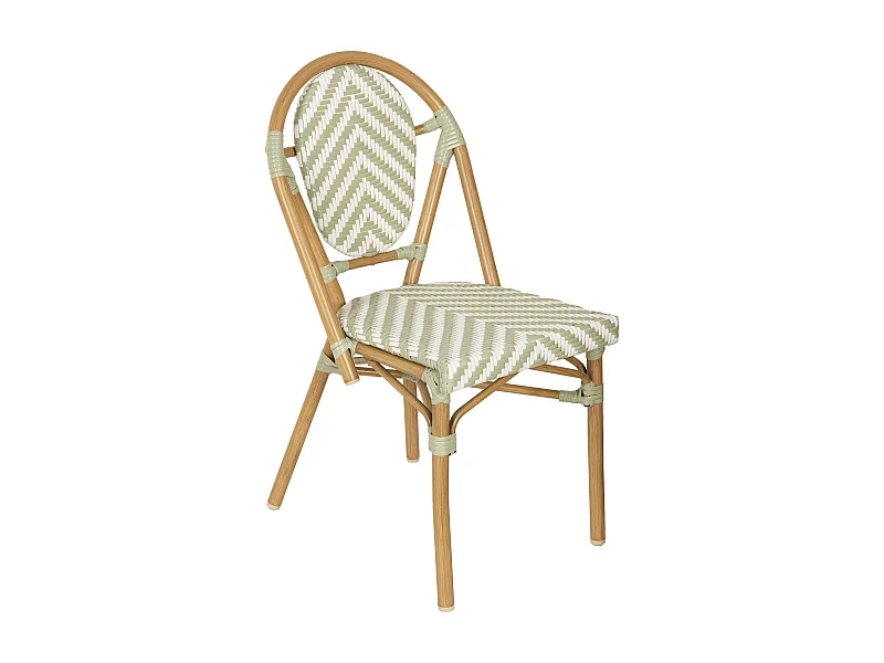 Chaise de terrasse style bistrot parisien en aluminium et rotin vert