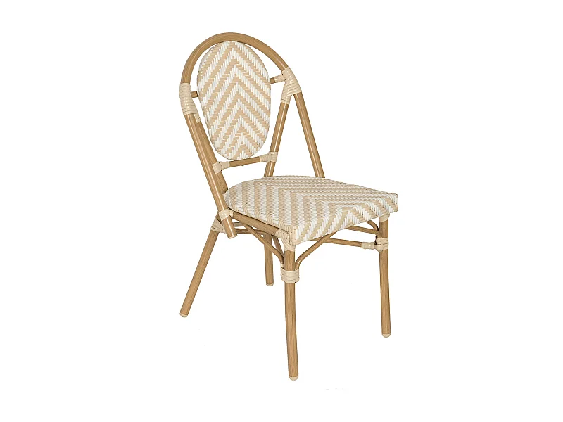 Chaise de terrasse style bistrot parisien en aluminium et rotin beige