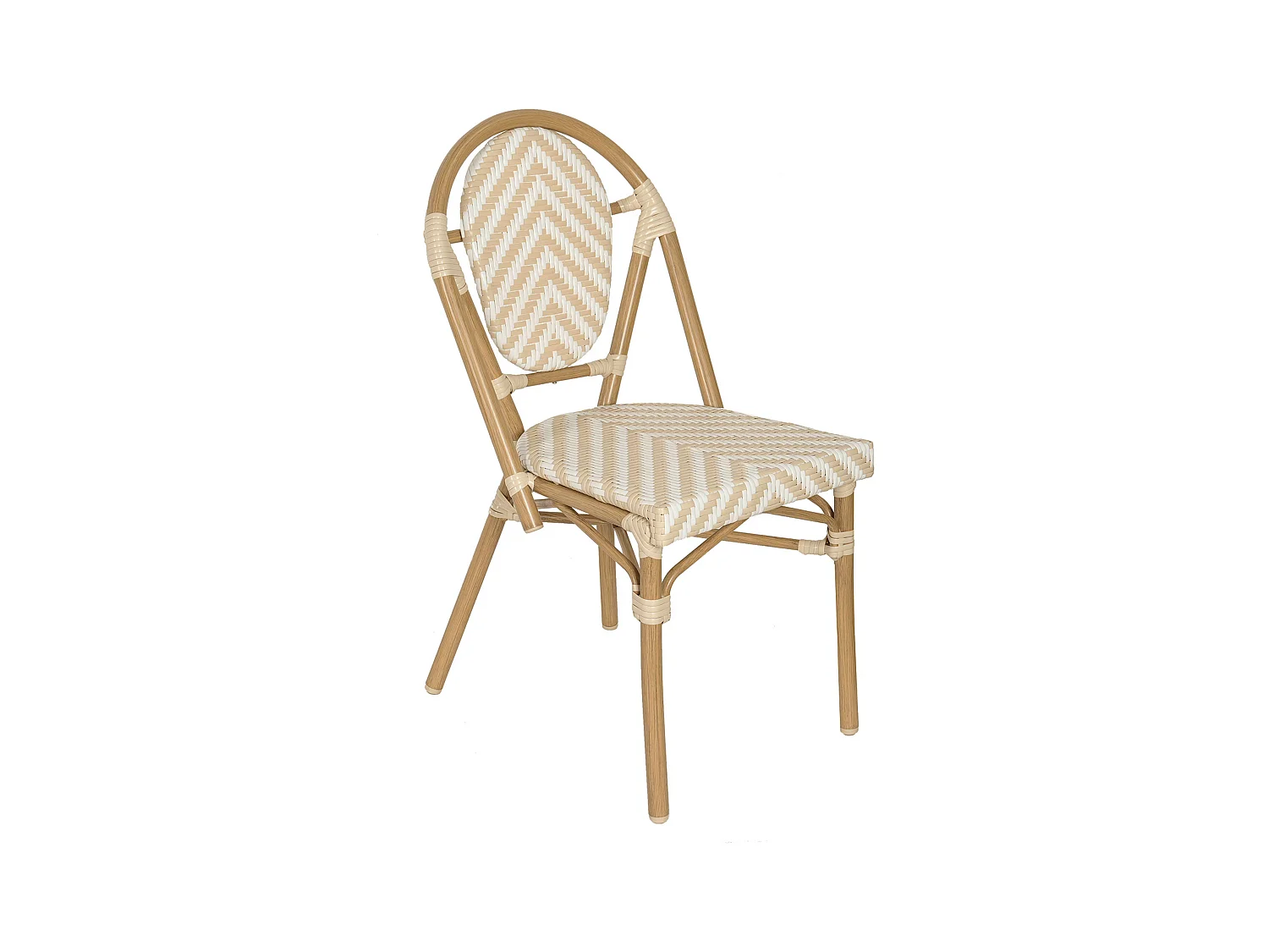 Chaise de terrasse style bistrot parisien en aluminium et rotin beige