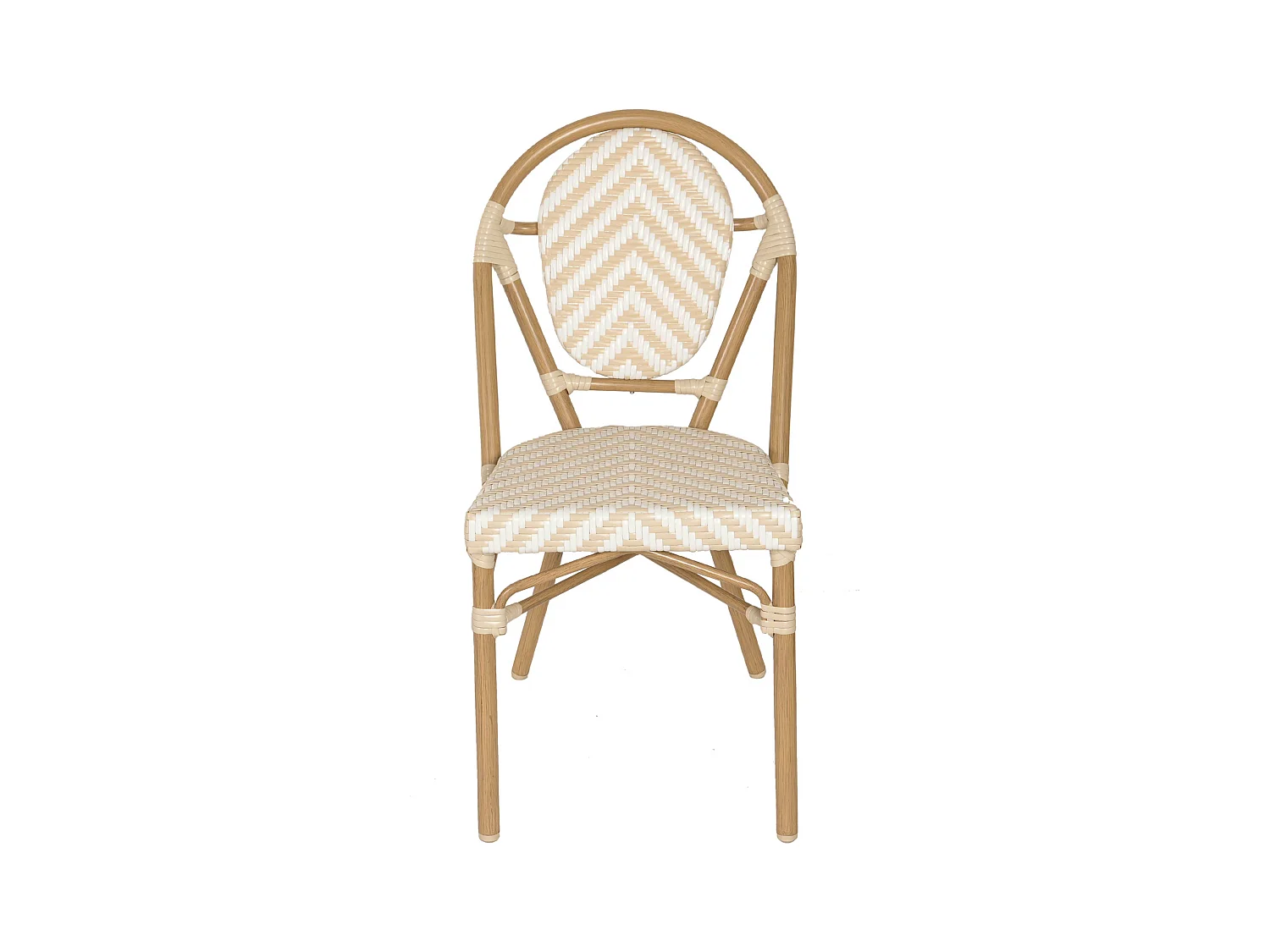 Chaise de terrasse style bistrot parisien en aluminium et rotin beige