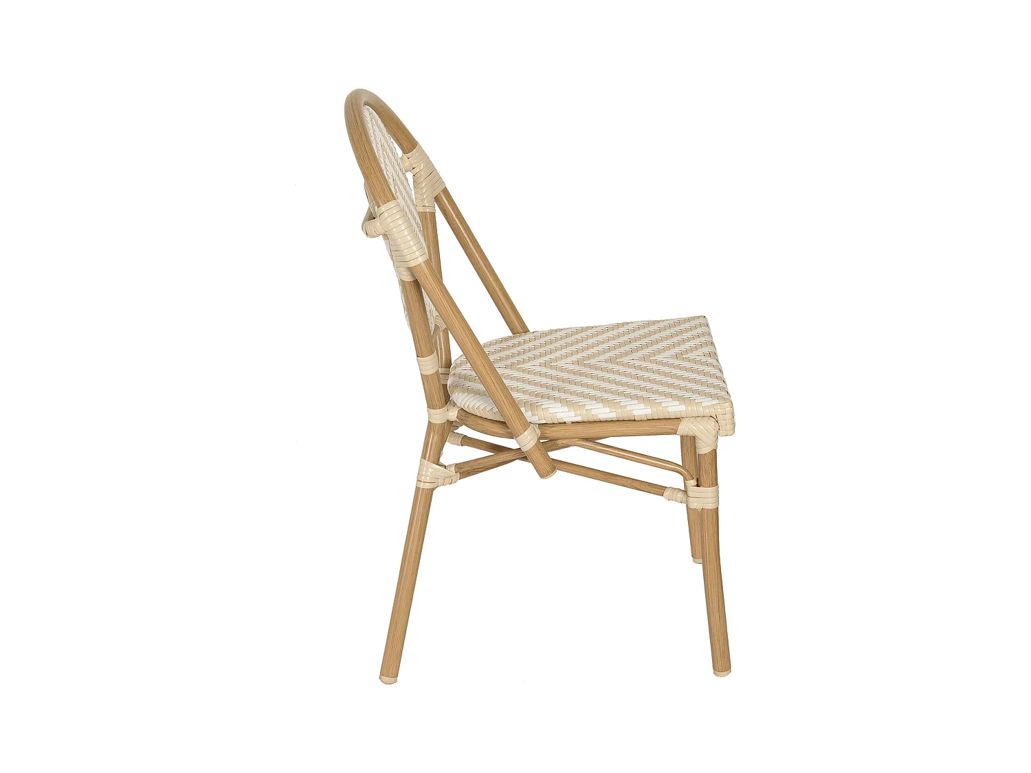 Chaise de terrasse style bistrot parisien en aluminium et rotin beige