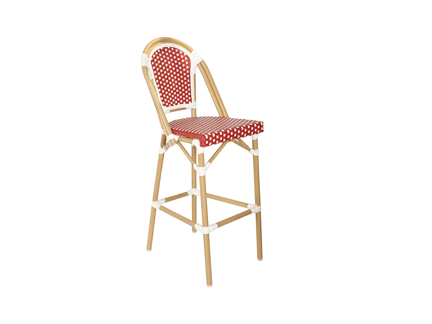 Chaise haute de jardin en alumunium et rotin synthétique blanc + rouge