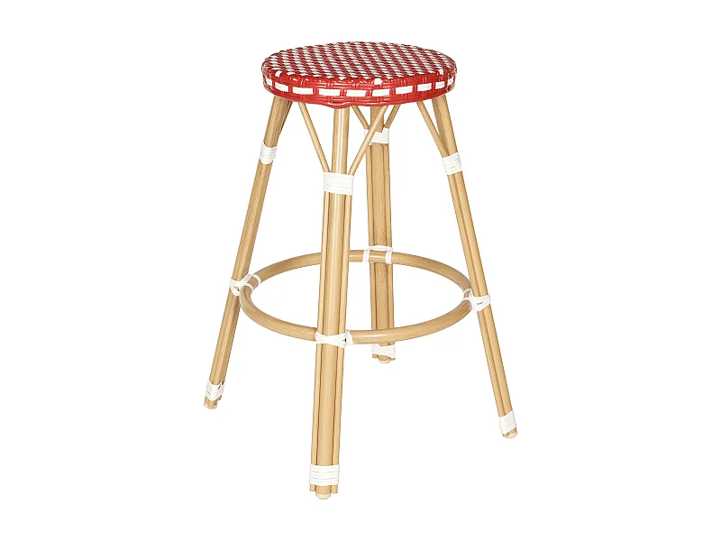 Tabouret haut de jardin en aluminium et rotin synthétique blanc, rouge