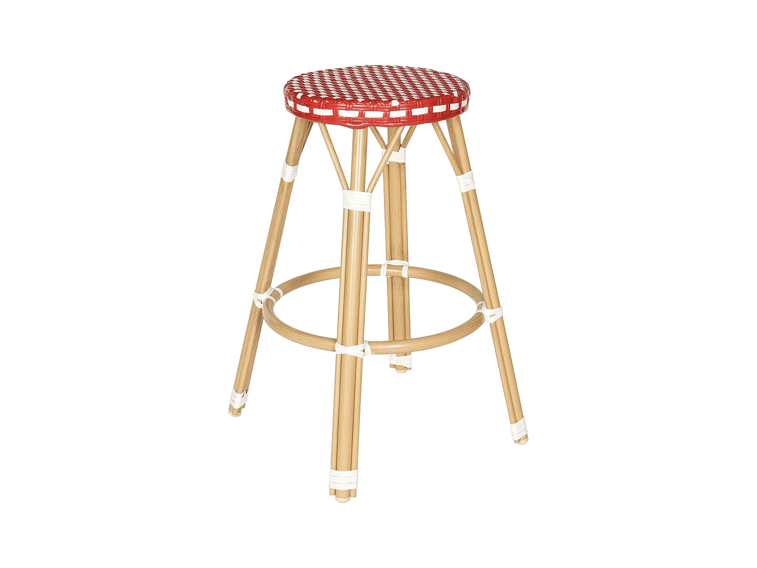 Tabouret haut de jardin en aluminium et rotin synthétique blanc, rouge