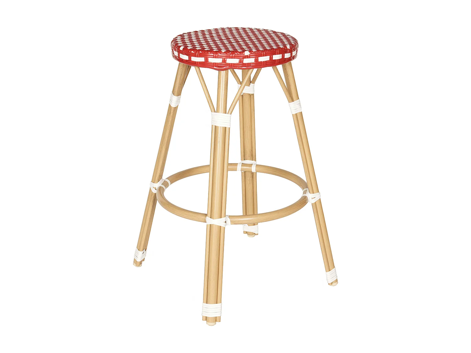 Tabouret haut de jardin en aluminium et rotin synthétique blanc, rouge