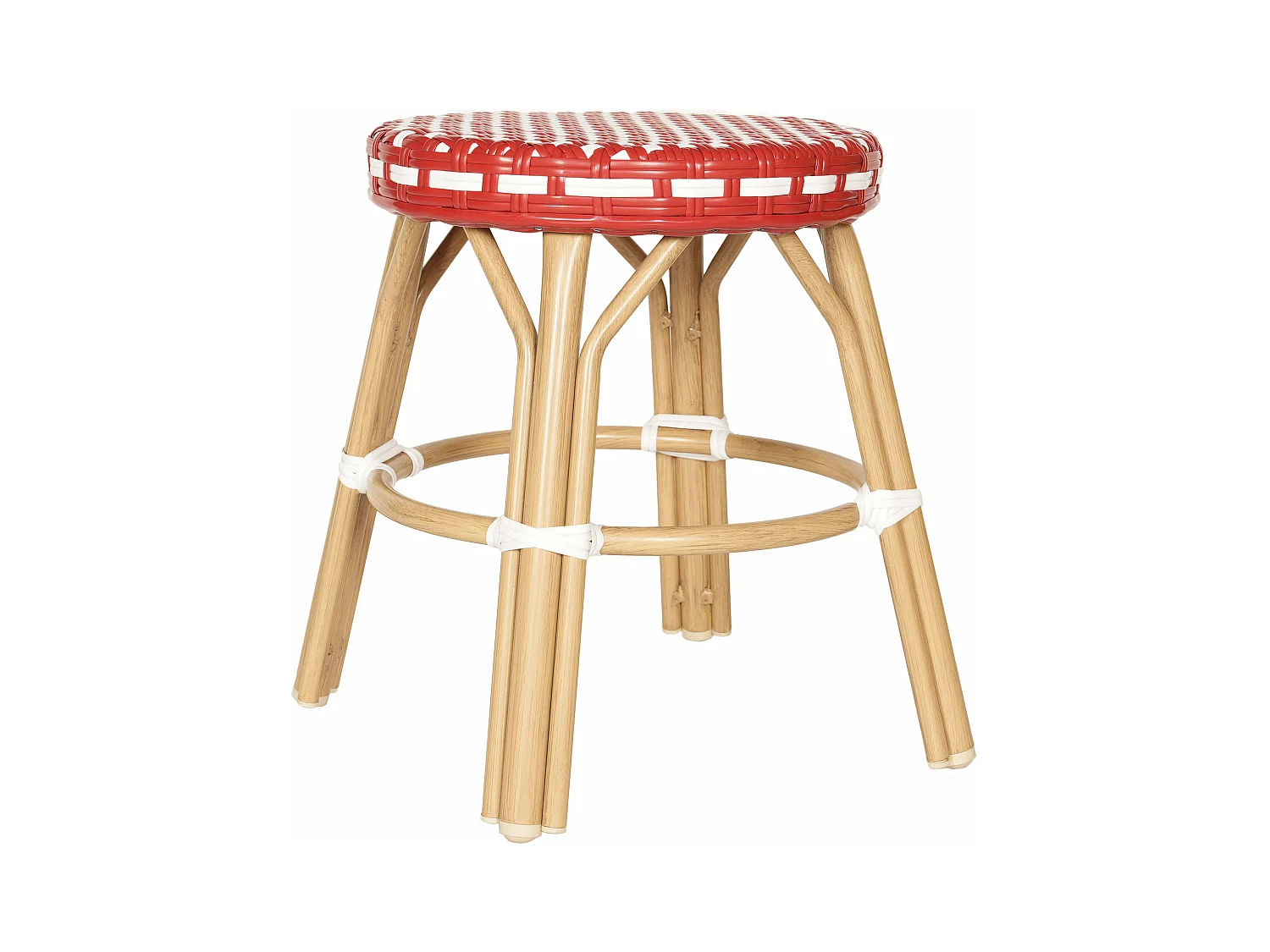 Tabouret de jardin en aluminium et rotin synthétique blanc et rouge