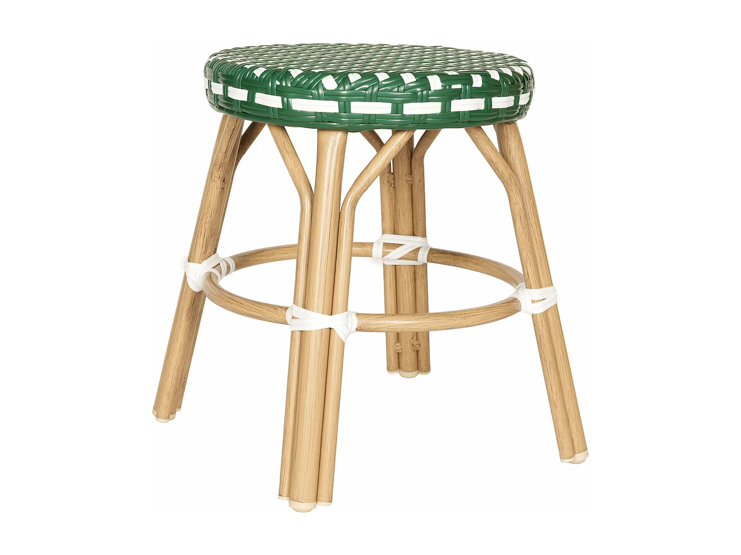Tabouret de jardin en aluminium et rotin synthétique blanc et vert