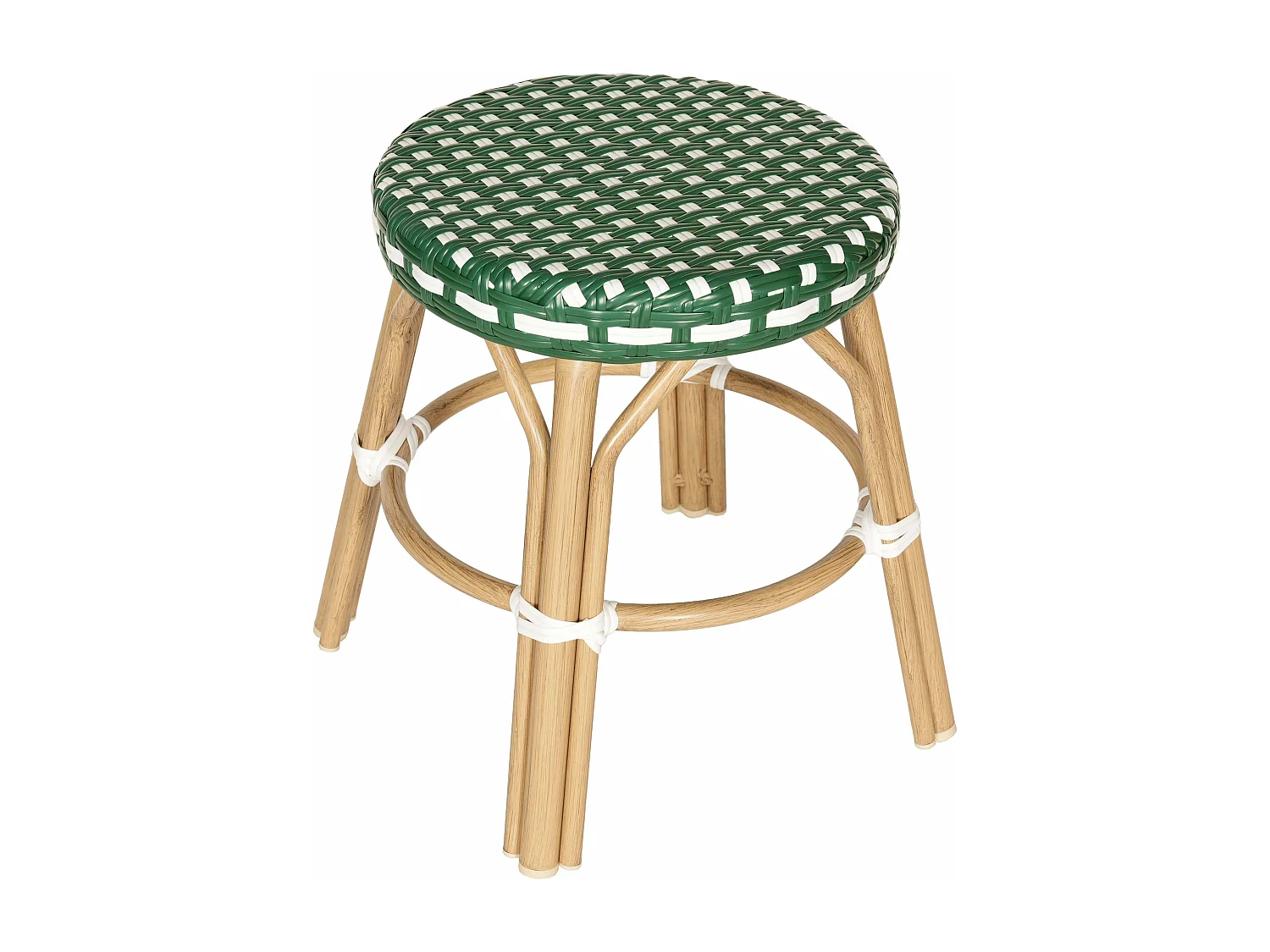 Tabouret de jardin en aluminium et rotin synthétique blanc et vert