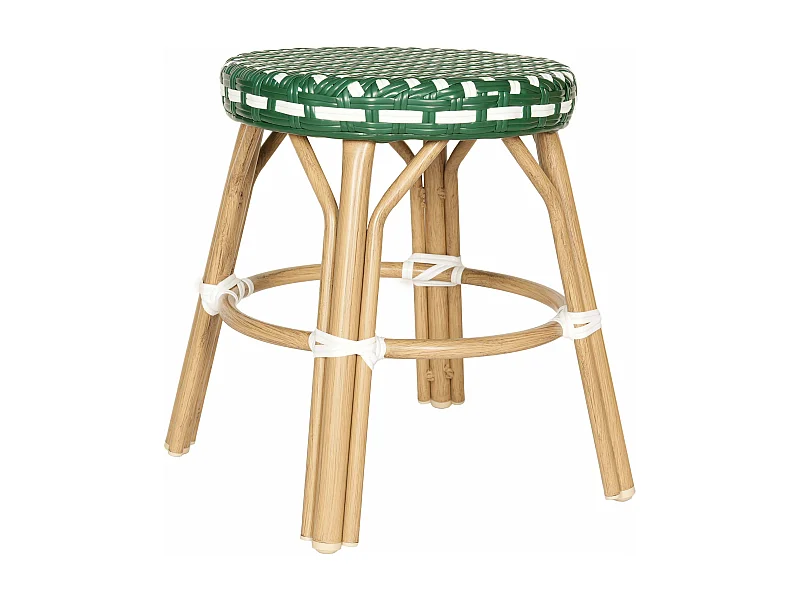 Tabouret de jardin en aluminium et rotin synthétique blanc et vert
