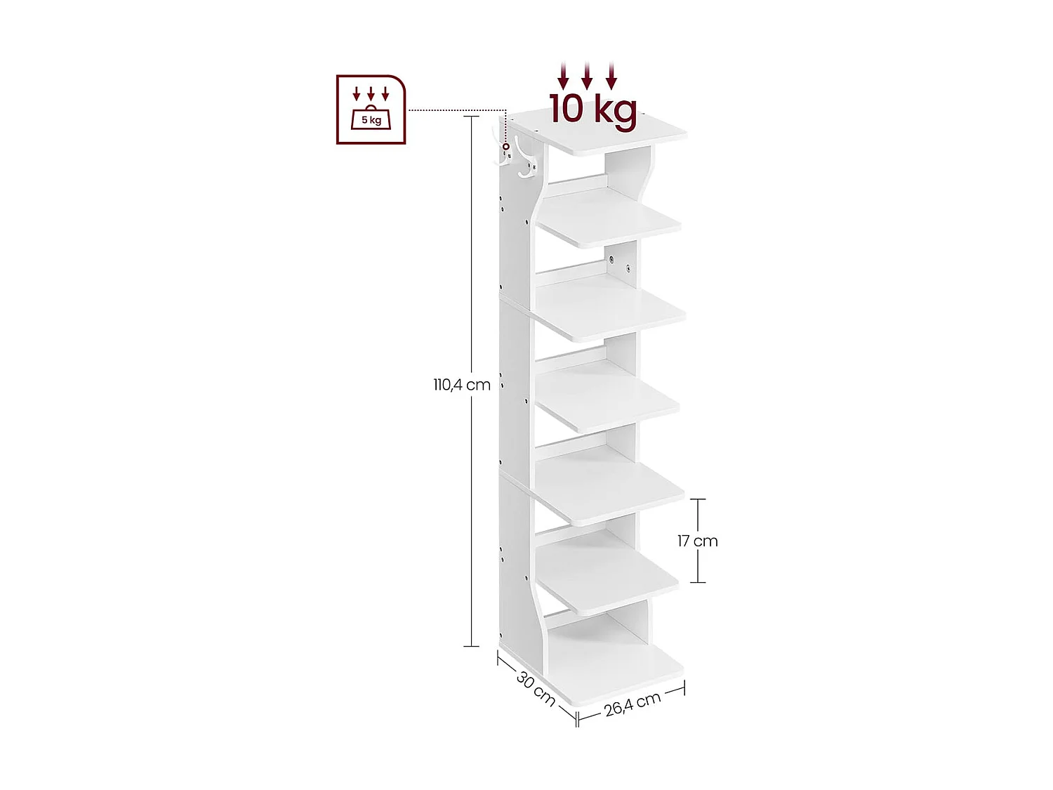 Etagère à chaussures 5 tablettes  blanc - H110,4