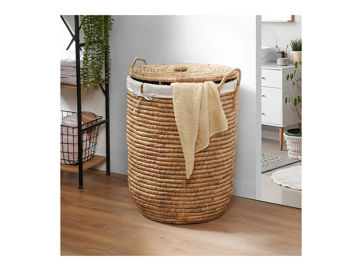 Panier à Linge avec Housse en Tissu et Couvercle - H65 cm