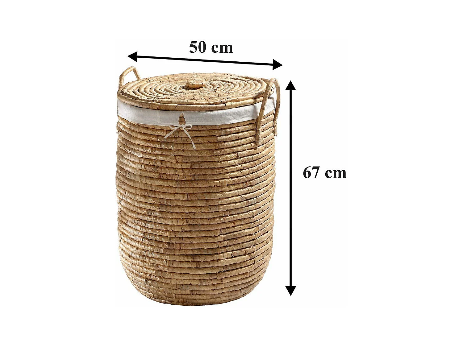 Panier à Linge avec Housse en Tissu et Couvercle - H65 cm