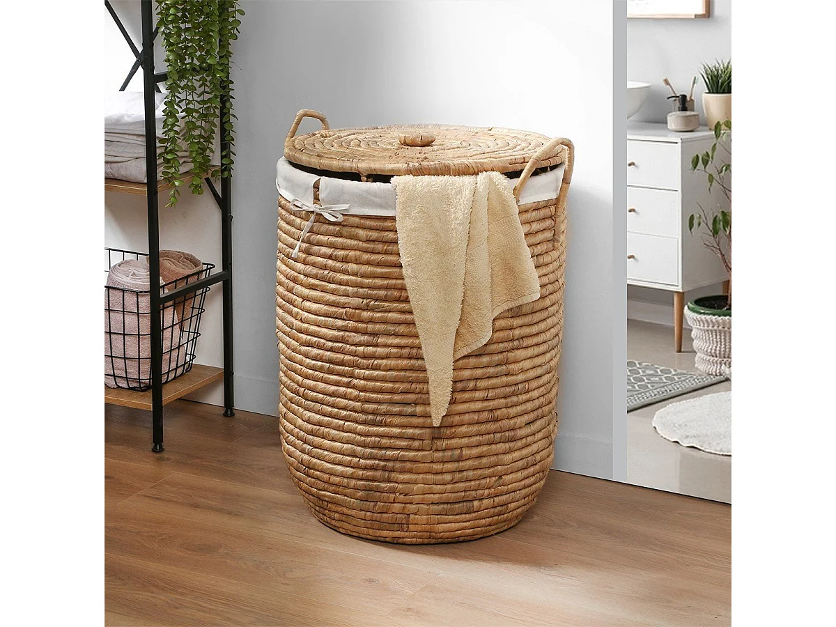 Panier à Linge avec Housse en Tissu et Couvercle - H65 cm